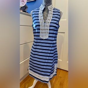 Sail to Sable, blue and white stripe, with white trim, size M